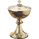 Christian Brands Solid Brass Ciborium with Cover, 9.5" Tall, Celtic Cross | Holds 400 Hosts, Gold Plated, Crosshatch Brushed Finish