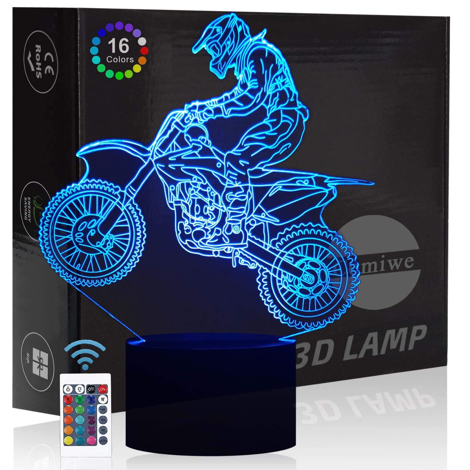 Comiwe Motocross 3D Illusion Night Light Toy,16 Colours Change Smart Touch & Remote Control,Home Decor LED Bedside Table Lamp,Christmas Birthday Gift for Boys Adult Friends & Family Motorcycle Lovers