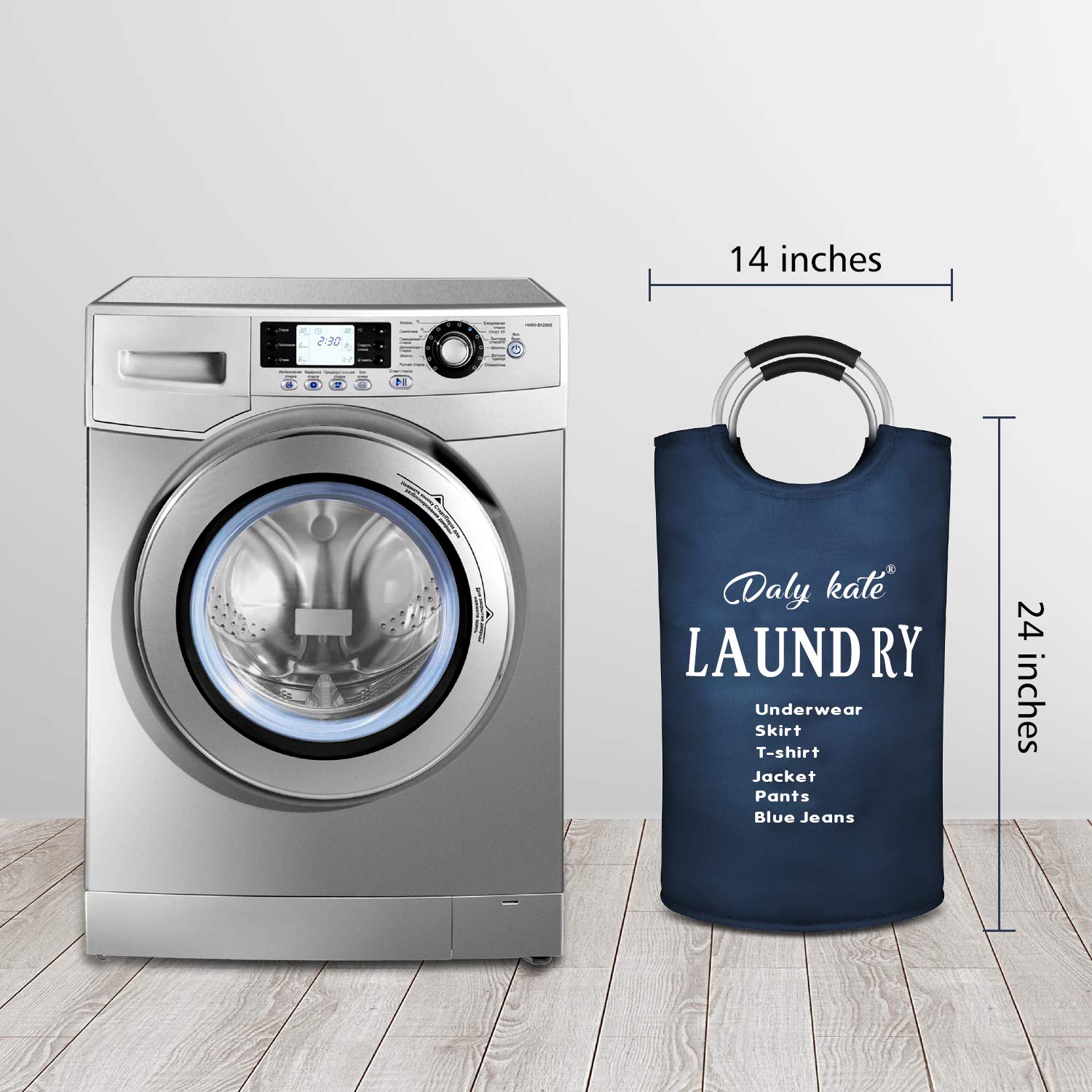 Daly Kate Large Laundry Bag Collapsible Oxford Fabric Laundry Hamper Bag with Aluminium Handles Foldable Tote Clothes Basket for Laundry and Storage-Dark Blue