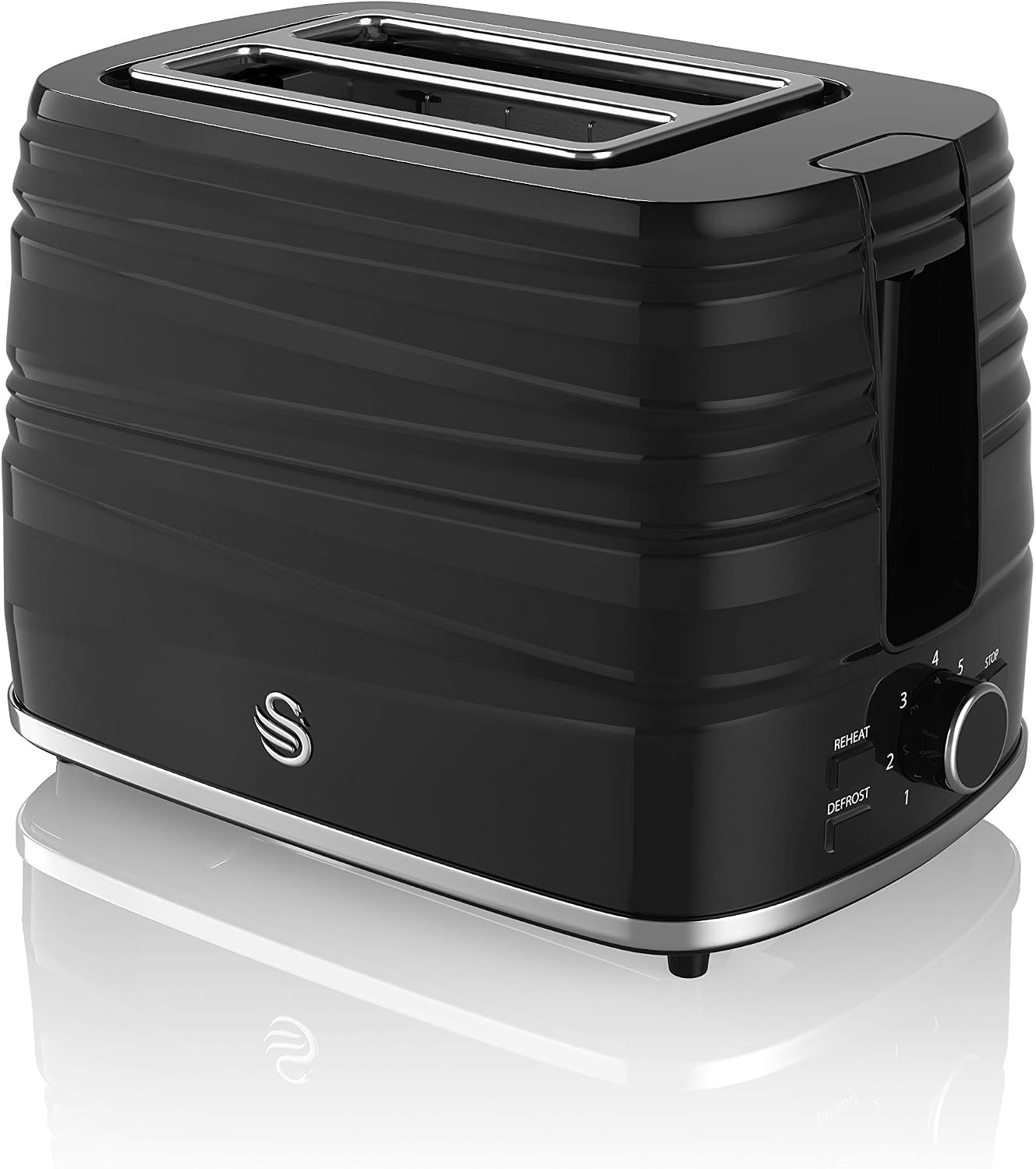 Swan, ST31050BN, 2 Slice Symphony Toaster, High Gloss and Matt Finish, 930 Watt, Black