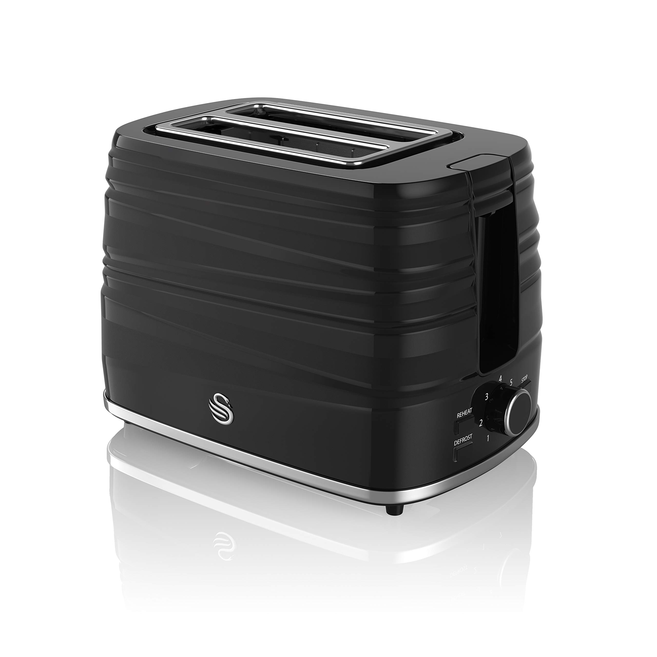Swan, ST31050BN, 2 Slice Symphony Toaster, High Gloss and Matt Finish, 930 Watt, Black