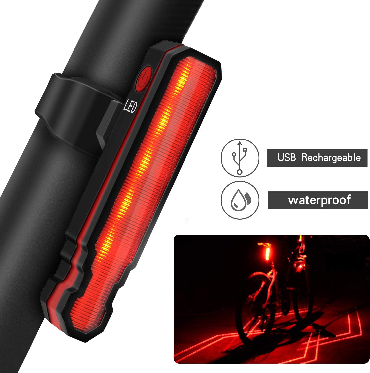 Passionfun Bike Tail Light Rechargeable Bicycle Rear Light, Red Bright High Intensity LED Bike Accessories for Cycling Safety Flashlight
