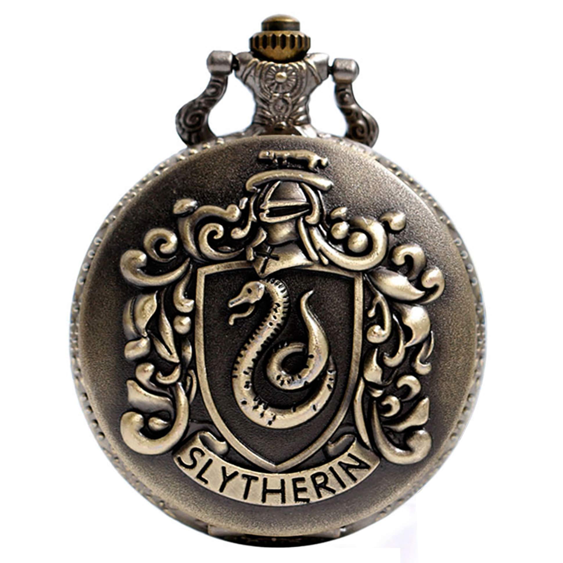Bronze Pocket Watch HP Slytherin Pattern Analog Quartz Pocket Watch for Boys Men Women Kids Gift Clock
