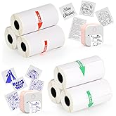 HuiJuKeJi 6 Rolls Mini Printer Sticker Paper for Phomemo T02/M02/M02X Print Pods, 53 * 28mm Glossy Self-Adhesive Thermal Sticker Paper, 3 Rolls Printed in Black & 3 Rolls Printed in Blue