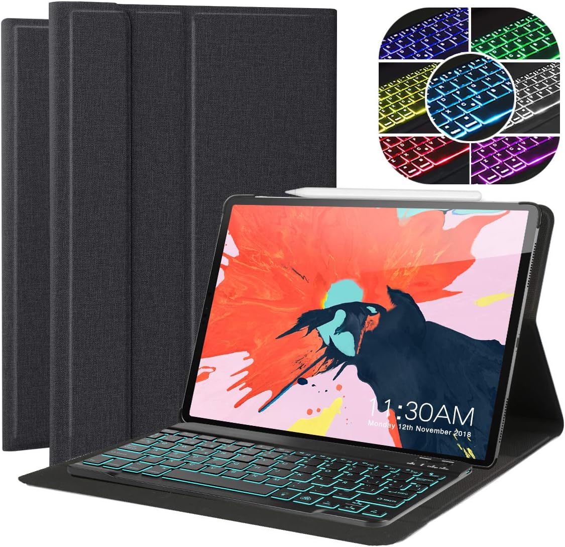Coastacloud iPad Pro 12.9 2018 Keyboard Case, Detachable 7 Colors Backlit Wireless Bluetooth Keyboard with Keyboard Protective Covers & Cases for Tablet