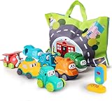 lerrbo 7 Vehicles with Cranes Toy Set for Toddlers Blue Traffic Light 1st