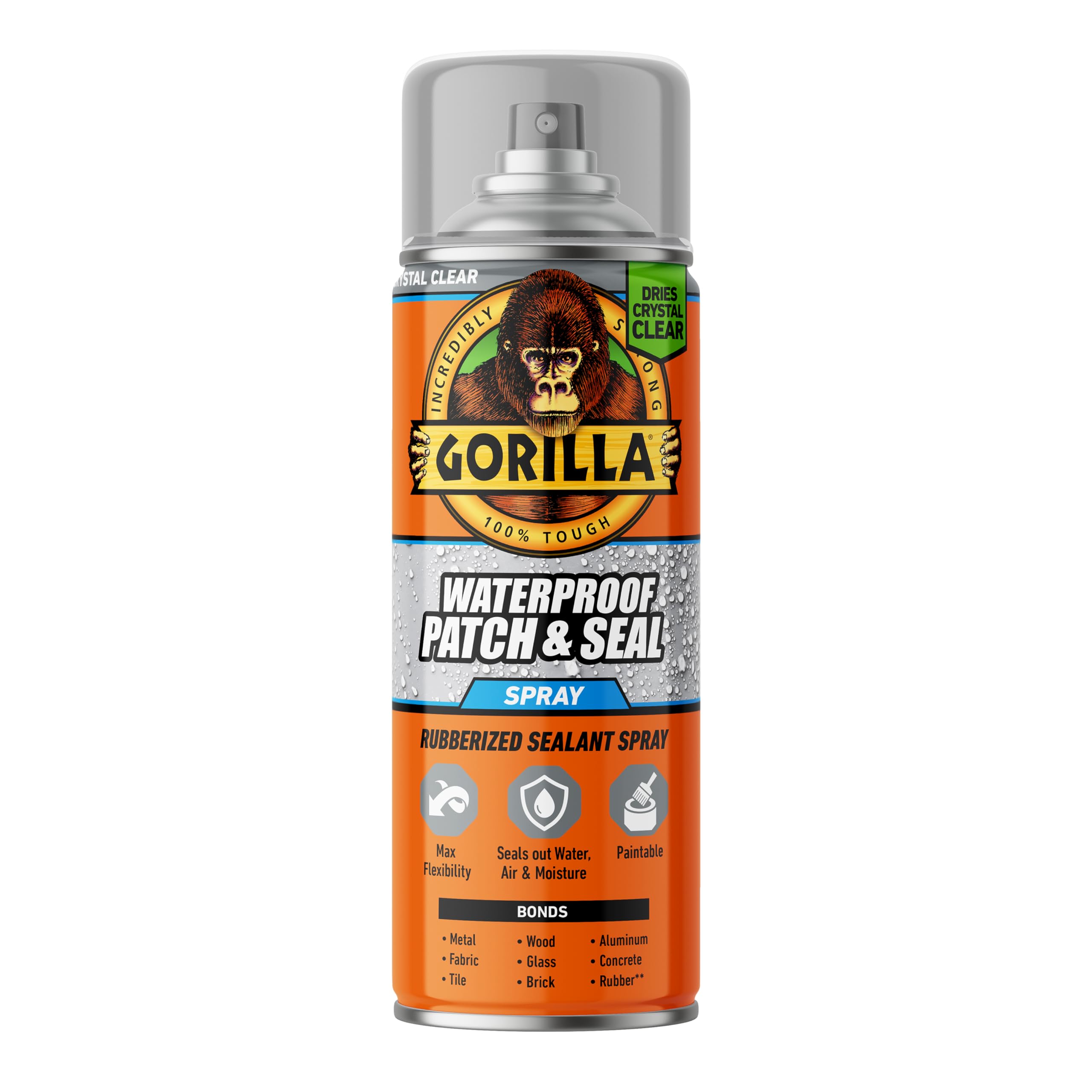 Gorilla Waterproof Patch & Seal Rubberized Sealant Spray, Crystal Clear, 14 Ounce (Pack of 1) - Seals Out Water, Air, and Moisture