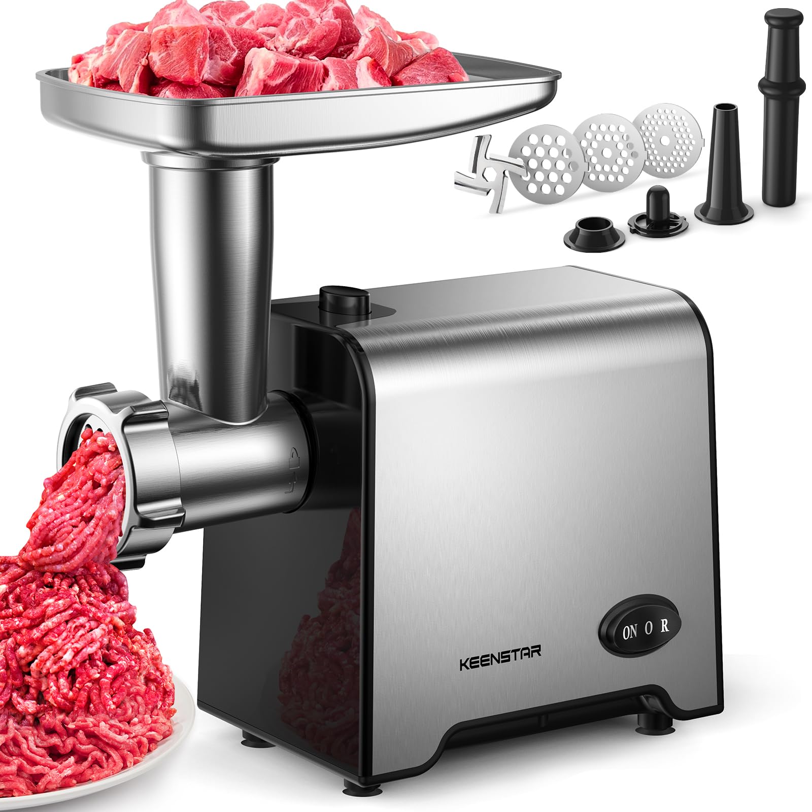 Photo 1 of ***(PARTS ONLY/ MAJOR DAMAGE/ NON FUNCTIONAL)***KEENSTAR 3000W Max Heavy Duty Electric Meat Grinder with Sausage Stuffer Maker & Kubbe Kit, Food Grinder with Blade & 3 Plates, Stainless Steel Meat Mincer Machine for Home Kitchen Use