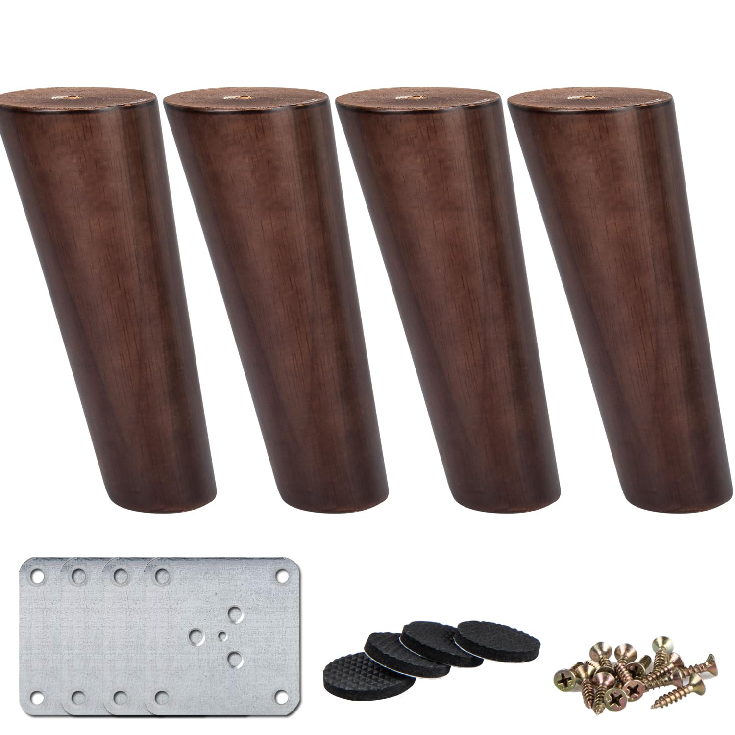 La Vane 8 inch / 20cm Wooden Furniture Legs, 4PCS Soild Wood Oblique Tapered Walnut Replacement Feet with Mounting Plate for Couch Sofa Cabinet TV Stand Armchair