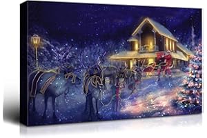 Denozer - Canvas Wall Art Christmas Eve Painting Artwork for Home Wall Decor,Stretched and Framed Ready to Hang - 30x20 inches