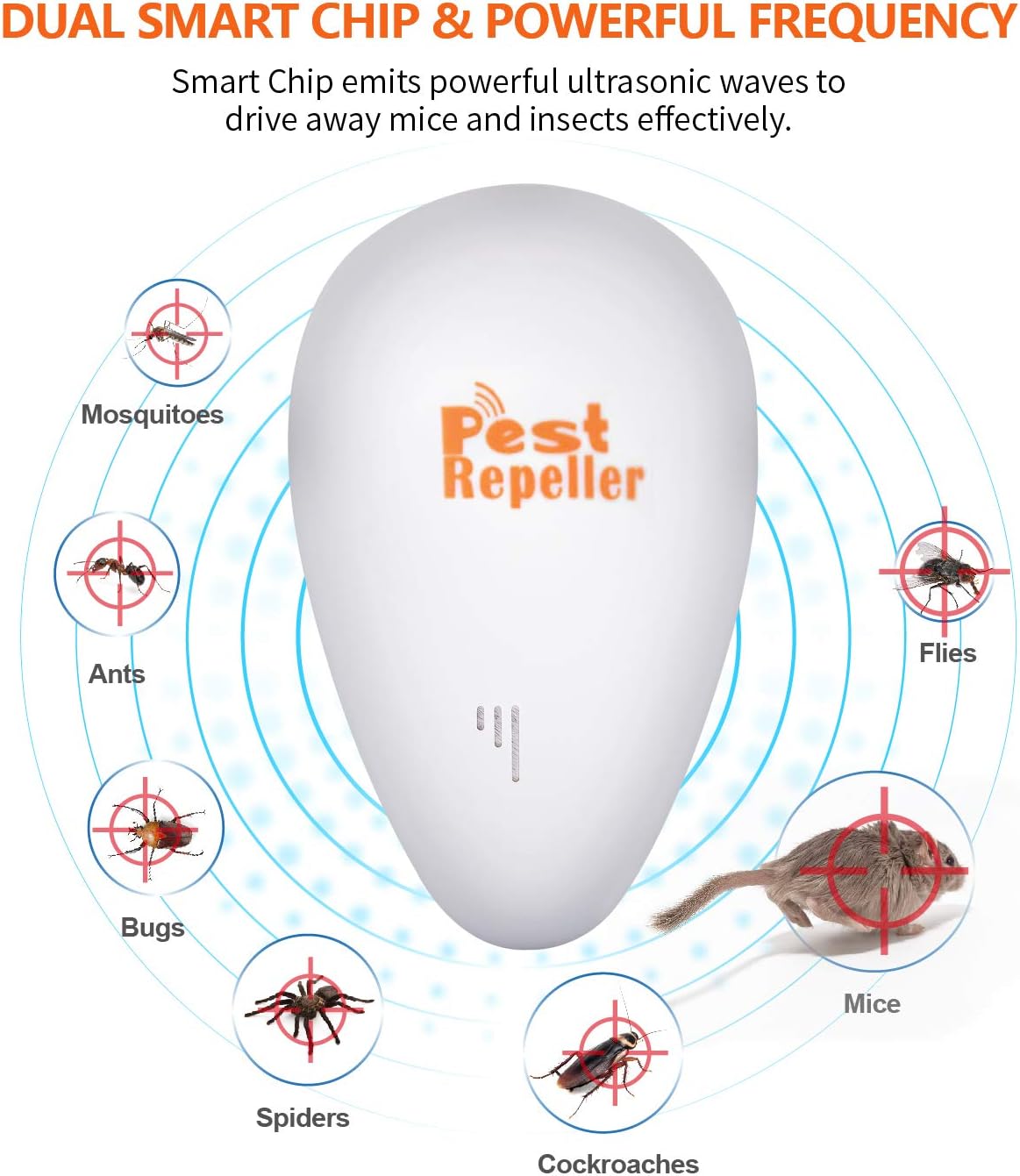 Ultrasonic Pest Repeller 6 Pack, 2020 Newest Electronic Pest Control, Pest Repellent Plug In Mice Repellent Indoor for Flea, Insects, Mosquitoes, Mice, Spiders, Ants, Rats, Roaches, Bugs, Non-Toxic : Garden & Outdoor