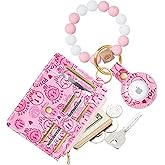 Miss Adola Wallet Keychain Wristlet for Women with AirTag Holder - Cute Design Credit Card Holder Wallets Key Chain Ring Slim Small RFID Air Tag Coin Pocket Purse for Ladies Teen Girls Female,Face