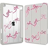 May Chen for iPad 9th Generation with Pencil Holder, iPad 8th/7th Gen Case 10.2-inch, [Penceil Holder] Trifold Stand Auto Wake/Sleep Clear TPU Protection Back Cover, Khaki Bows