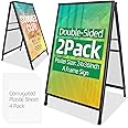 VAIIGO 2 Pack Heavy Duty A-Frame Sidewalk Sign 24 x 36 Inch, Portable Double-Sided Sandwich Board Slide-in Folding Metal Signboard with 4 Corrugated Plastic Poster Boards