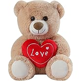 Ruzucoda Plush Teddy Bear with Heart Stuffed Animals Toys Dolls Birthday Valentine's Day Gifts for Girls Girlfriend Lover 9 Inches (Brown)