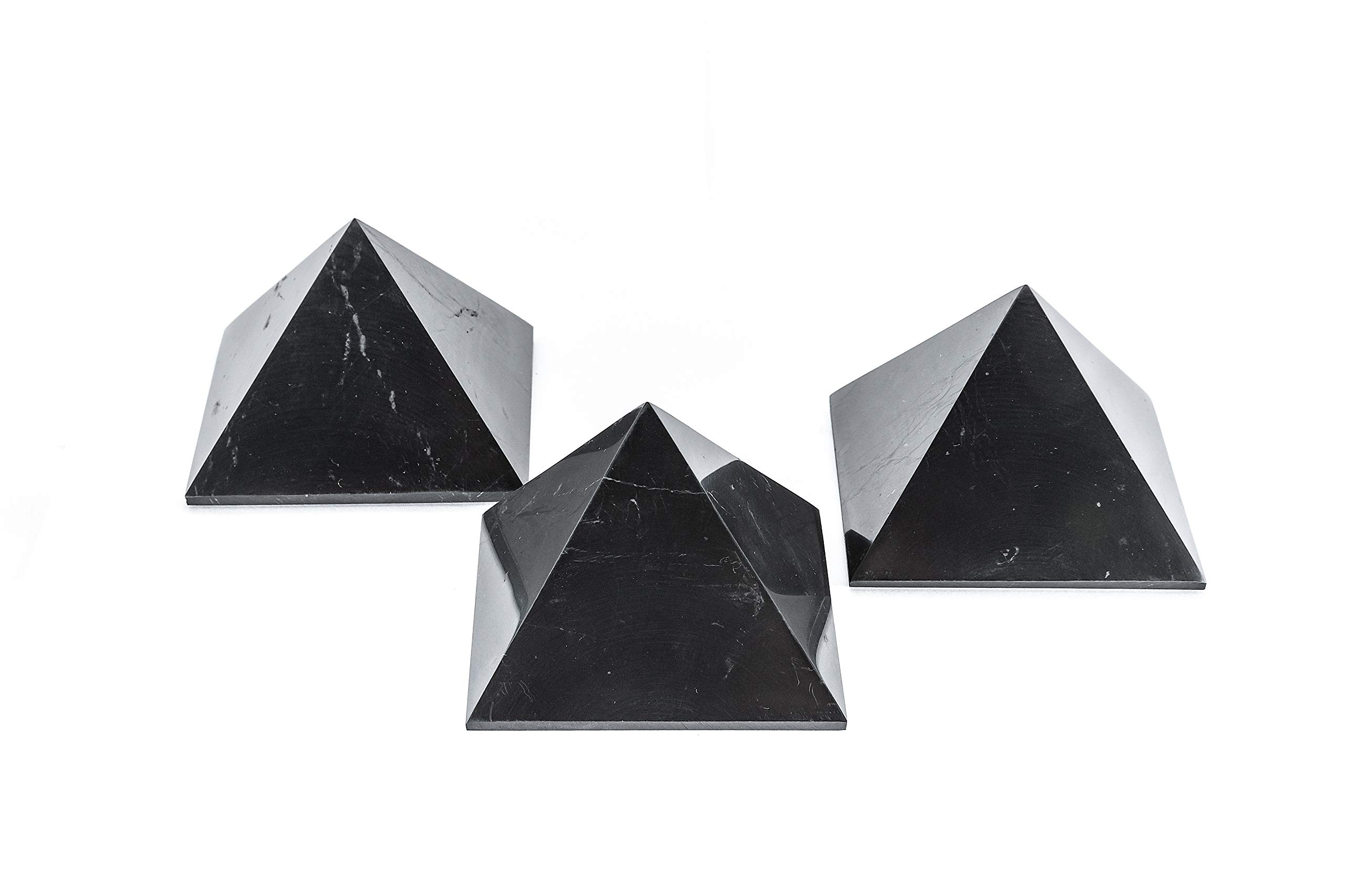 SN NATURSTEIN UG - Shungite Polished Pyramid 8 cm | Gem Stone from Karelia - 3 Units