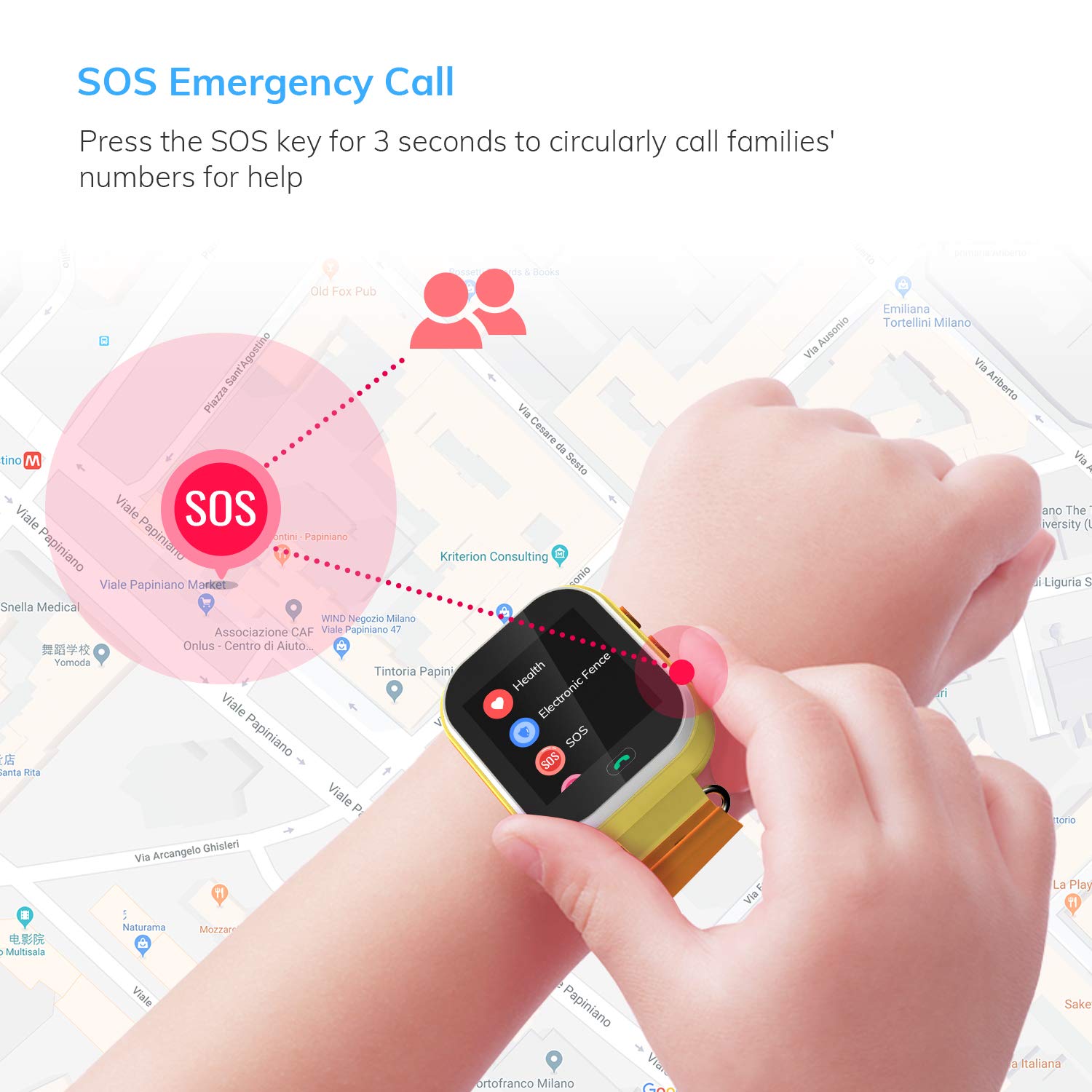 Wonbo Kids Smart Watch, GPS Phone Watch with SIM Slot SOS Call, Real-time Location Finder,Remote Monitor,Watch Remove Alert, Supports Android & iOS (Orange)