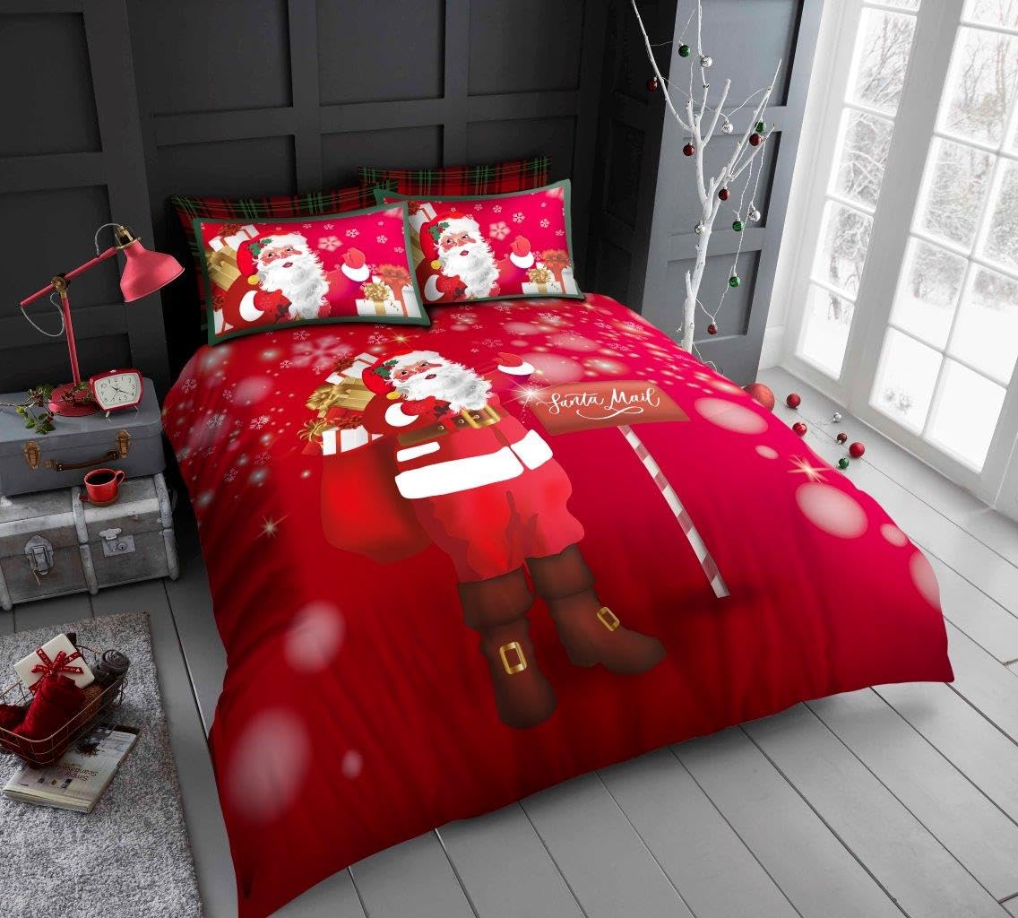 GC GAVENO CAVAILIA Christmas Duvet Cover - Xmas Santa Bedding Double Bed Set With Pillowcases - Poly Cotton Double Duvet Set (200x200 cm) - Soft Easy Care Bed Linen - Xmas Gift For Lovers