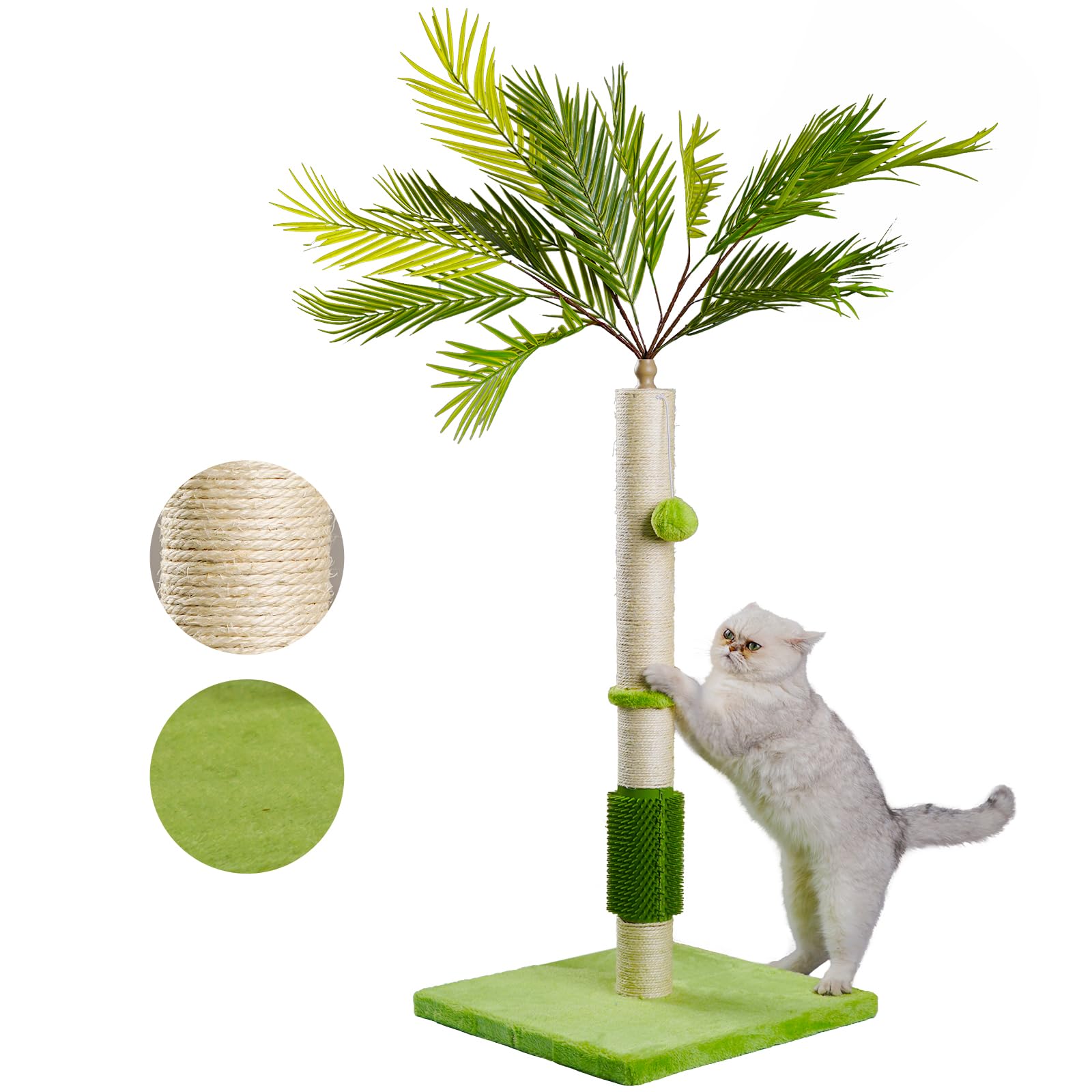 Photo 1 of MeowHomm 40" Tall Cat Scratching Post, Scratching Post for Indoor Cats with Natural Sisal, Balls and Self Groomer Brush, Cute Cat Scratcher for Kittens