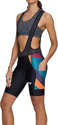 Salopette Ciclismo Donna con Fondello Professionale – Pantaloncini Bici con Bretelle e Tasche Laterali – Tessuto ad Asciugatura Rapida per Bici da Corsa, Gravel e MTB - Orange Graphic, S