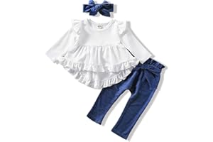 NZRVAWS Baby Girl Clothes Toddler Girl Outfit Infant Denim Ripped Jeans Ruffle Floral Leopard Shirt Pant Set Girl 0-4T