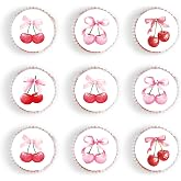 48PCS Edible Bow Cupcake Toppers Wafer Paper Cherry Sweet Cake Pick for Baby Shower Birthday Party Fruits Theme Decorations Supplies