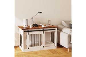 YDTOP XL Dog Kennel Furniture,39.4 Inch Farmhouse Crate Furniture with Cushion Decorative White Dog Kennel Indoor Thick Wooden Pet House End Table Modern Cage Furniture for Small/Medium/Large Dog
