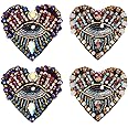 INFUNLY 4Pcs Love Heart Eye Rhinestone Bead Patch 4.1x2.9in Heart-Shaped Eye Sew On Patches Handmade Bling Eye Applique Fabric Sequin Diamond Patch for Clothes Jeans Jacket Clothing Bag Arts Crafts