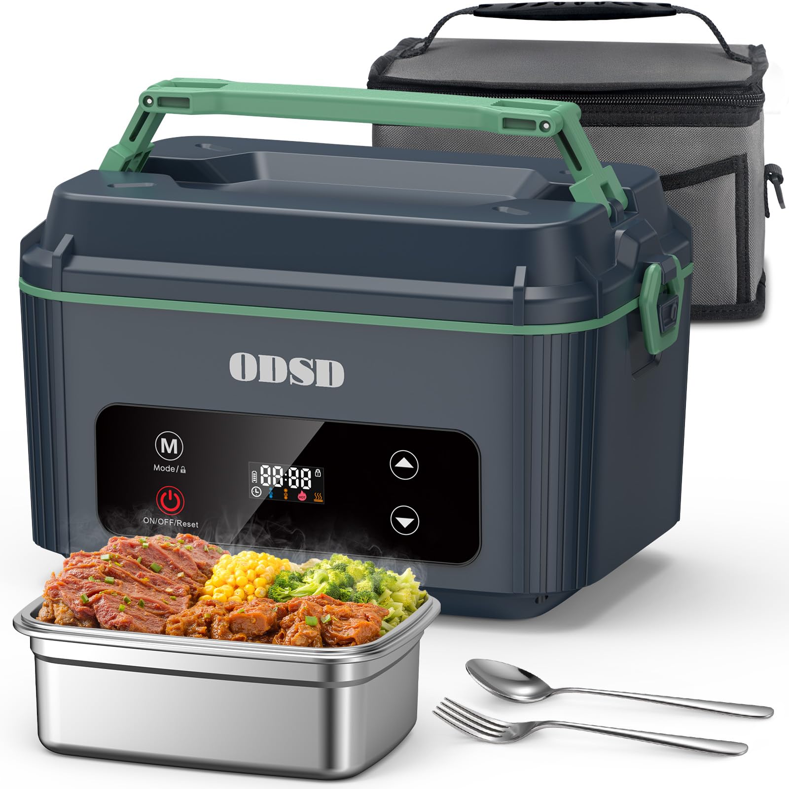 Photo 1 of ODSD Cordless Electric Lunch Box for Adults, Heated Lunch Box with 130min Battery Life, Self-Heating Portable Electric Food Warmer with 1.2L Container for Truck, Office, or Outdoor Worksite