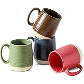 Hasense 15 Ounce Porcelain Coffee Mugs Set of 4 with Large Handle Perfect for Coffee, Tea, Milk, Chocolate and Latte, Unqiue Glaze Ceramic Coffee Cups Set for Man and Woman, Colorful