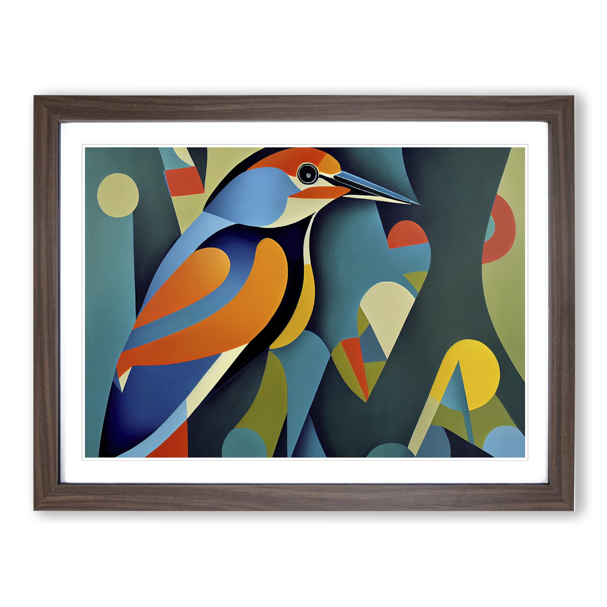 Kingfisher Bird Abstract Vol.5 Framed Print | A4 Walnut Framed Wall Art | Ready to Hang | Abstract Fantasy Picture | Living Room Bedroom Lounge Office