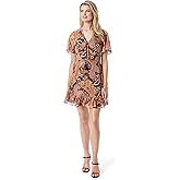 Jessica Simpson Womens Lottie V-Neck Fit & Flare Dress with Zip Up Back Standard
