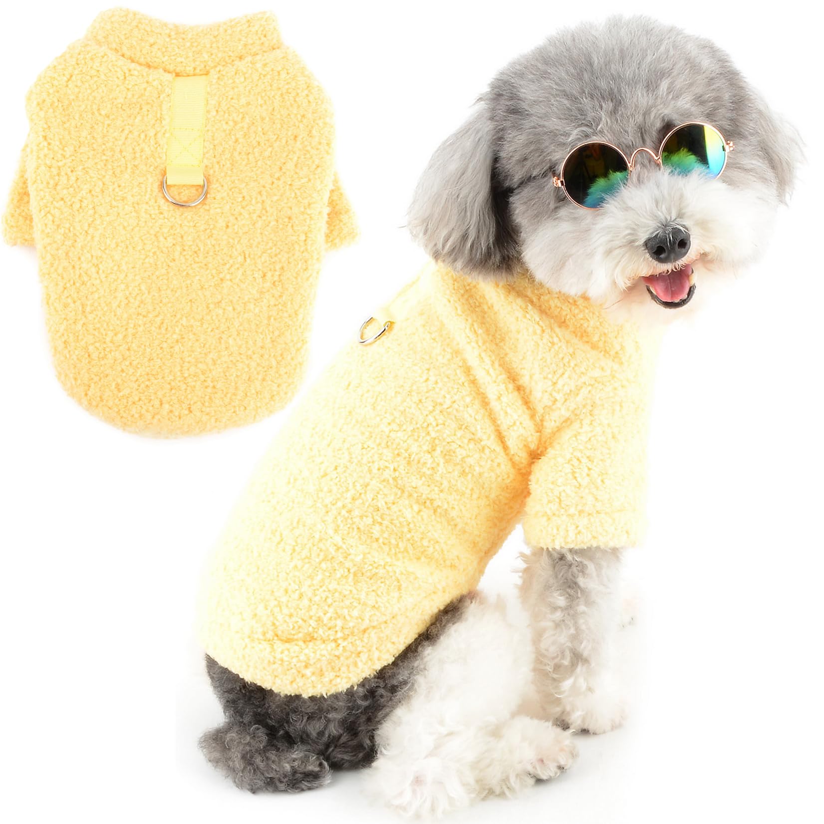 Zunea Dog Jumpers for Small Dogs Fuzzy Sherpa Fleece Winter Sweater Coats with D-Ring Soft Warm Pullover Puppy Clothes Cold Weather Jacket Coat Pet Girl Boy Chihuahua Yorkie Apparel Yellow XXL