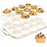 Silicone Muffin Pans for Baking, with Metal Reinforced Frame 2.8 Inch Regular Size Silicone Molds Nonstick 12 Cups for Baking Homemade Muffins, Cupcakes, Egg Bites 2 Pack Dishwasher Safe BPA Free