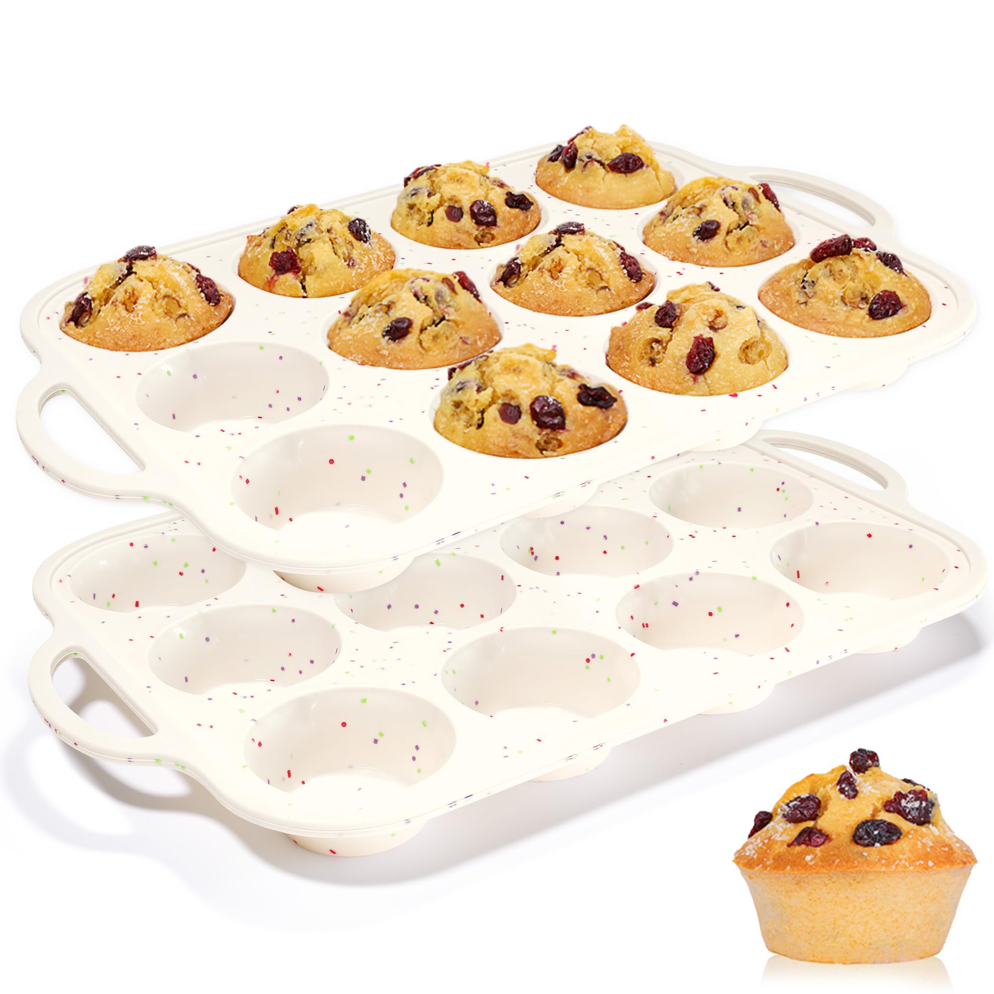 Photo 1 of Silicone Muffin Pan, with Metal Reinforced Frame 2.8 Inch Regular Size Silicone Cupcake Pan Nonstick 12 Cups for Baking Homemade Muffins, Cupcakes, Egg Bites 2 Pack Dishwasher Safe BPA Free