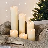 Festive Lights Cream Real Wax Pillar Candles 6 LED Dripping Tealight Set