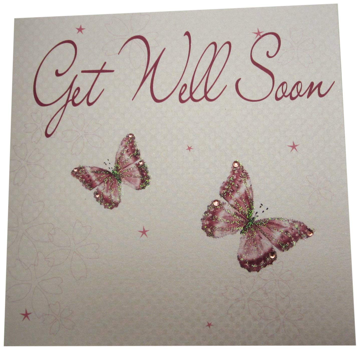 WHITE COTTON CARDS Get Well Soon Handmade Card, Butterflies, WB89,16cm x 16cm