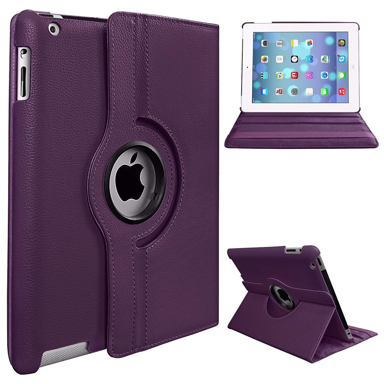 World Biz Case for iPad 9.7 2018/2017 / iPad Air 2 / iPad Air (9.7'') - 360 Degree Rotating Multi-Angle Viewing Stand, Shockproof PU Leather Book Style Flip Auto Sleep/Wake (Purple)
