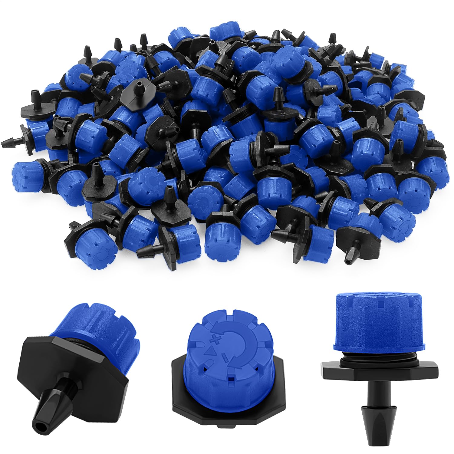 VooGenzek 200 PCS 1/4 Inch Adjustable Irrigation Dripper Sprinklers, Micro 8-Hole Emitter Drippers for Irrigation System, Anti-clogging Watering Sprinklers for Garden, Lawn, Greenhouse, Blue
