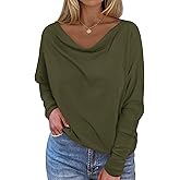 Okiwam Women's Fall Tops Cowl Neck Long Batwing Sleeve Shirts Oversized Tunic Dressy Casual Blouses 2026 Fashion Clothes