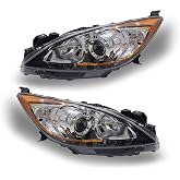 OLEKE Headlight Assembly Pair with Bulbs for 2010-2013 Mazda 3 4-Door Sedan, Chrome Housing, Waterproof Driver and Passenger Side Replacement Headlamps