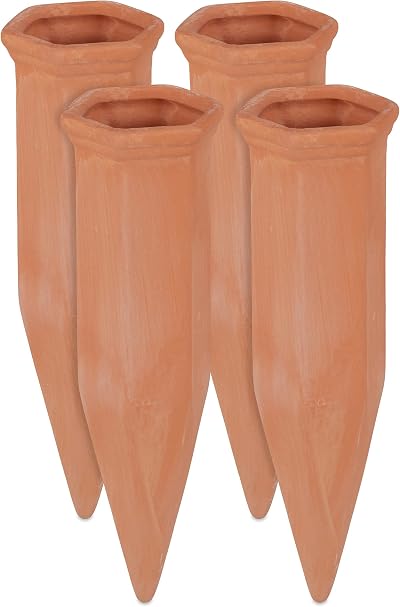 Relaxdays Clay Watering Cones Set of 4, 1.5L Terracotta Plant Irrigation