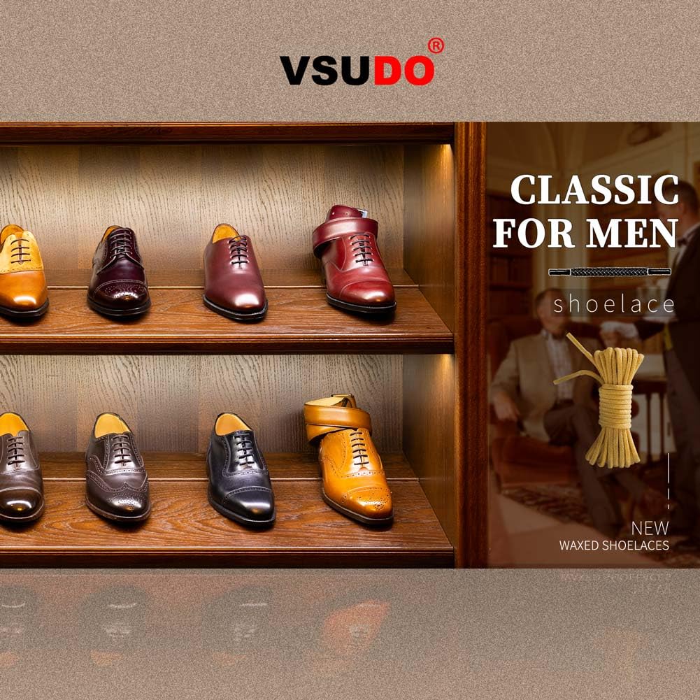 VSUDO 2 Pairs Waxed Round Dress Shoe Laces for Mens Dress Shoes, 1/8