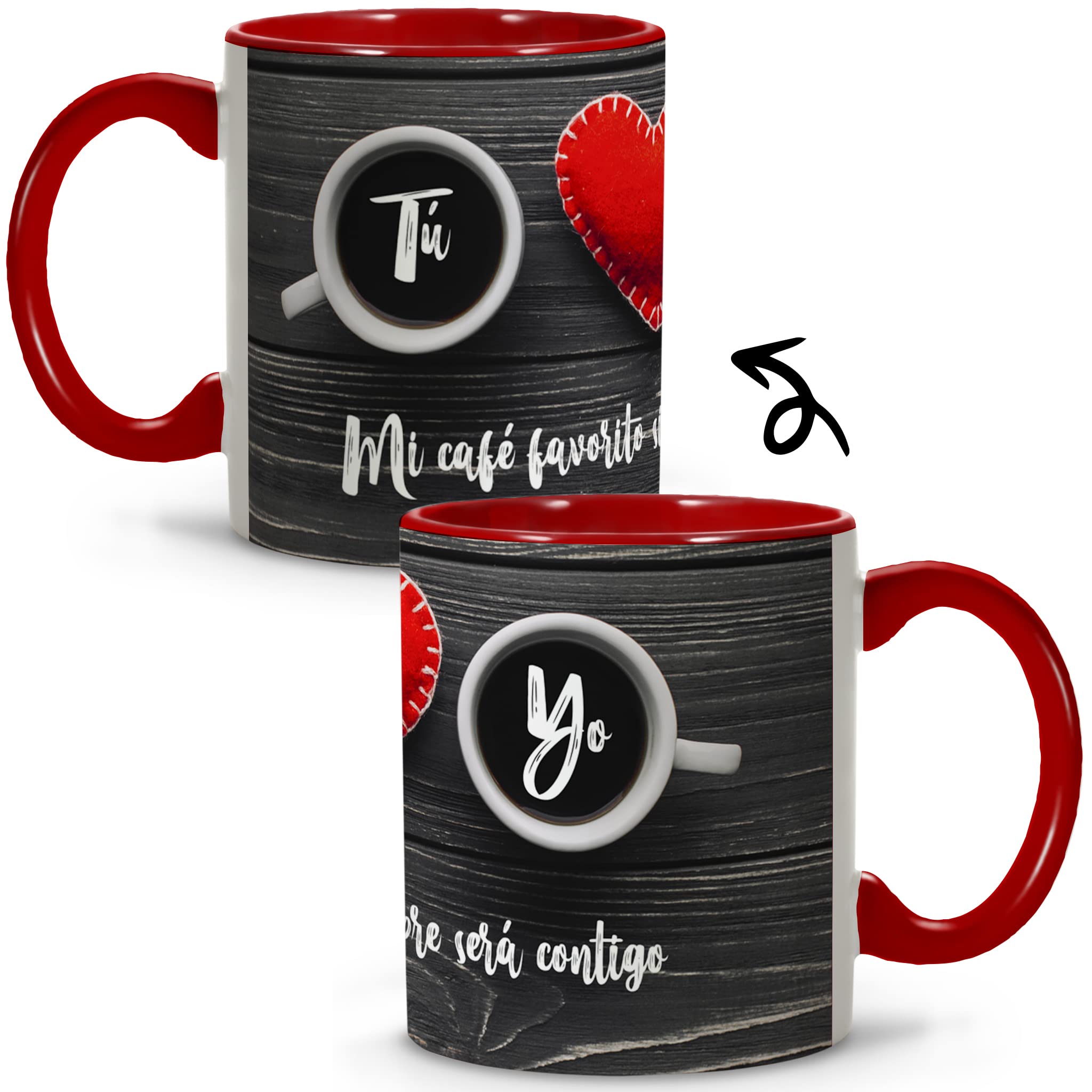LolaPix Two Cafés Mug in Love Original Breakfast Mugs Ceramic Mug 330ml Gifts with Phrases Valentine's Day