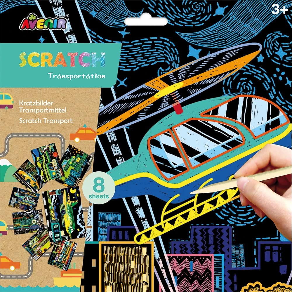 Avenir | Scratch Transportation | A Scratch Art Kit with a Multi Transport Theme. A fun DIY creative activity | Arts and Crafts for Kids Ages 3+