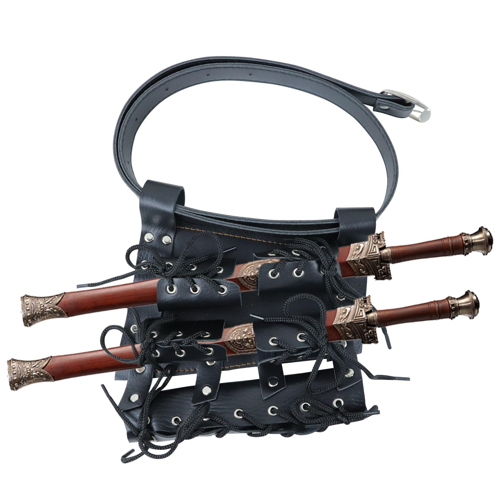 Qivine Sword Bag, 116cm Belt, Adjustable Leather Sword Frog Belt for Waist, 3 Sword Holder Belt, Perfect Accessory for Reenactments, Cosplay and Samurai Enthusiasts, Black