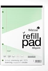 Silvine A4 Green Paper Dyslexia Refill Pad 100 Pages Lined Margin view 1