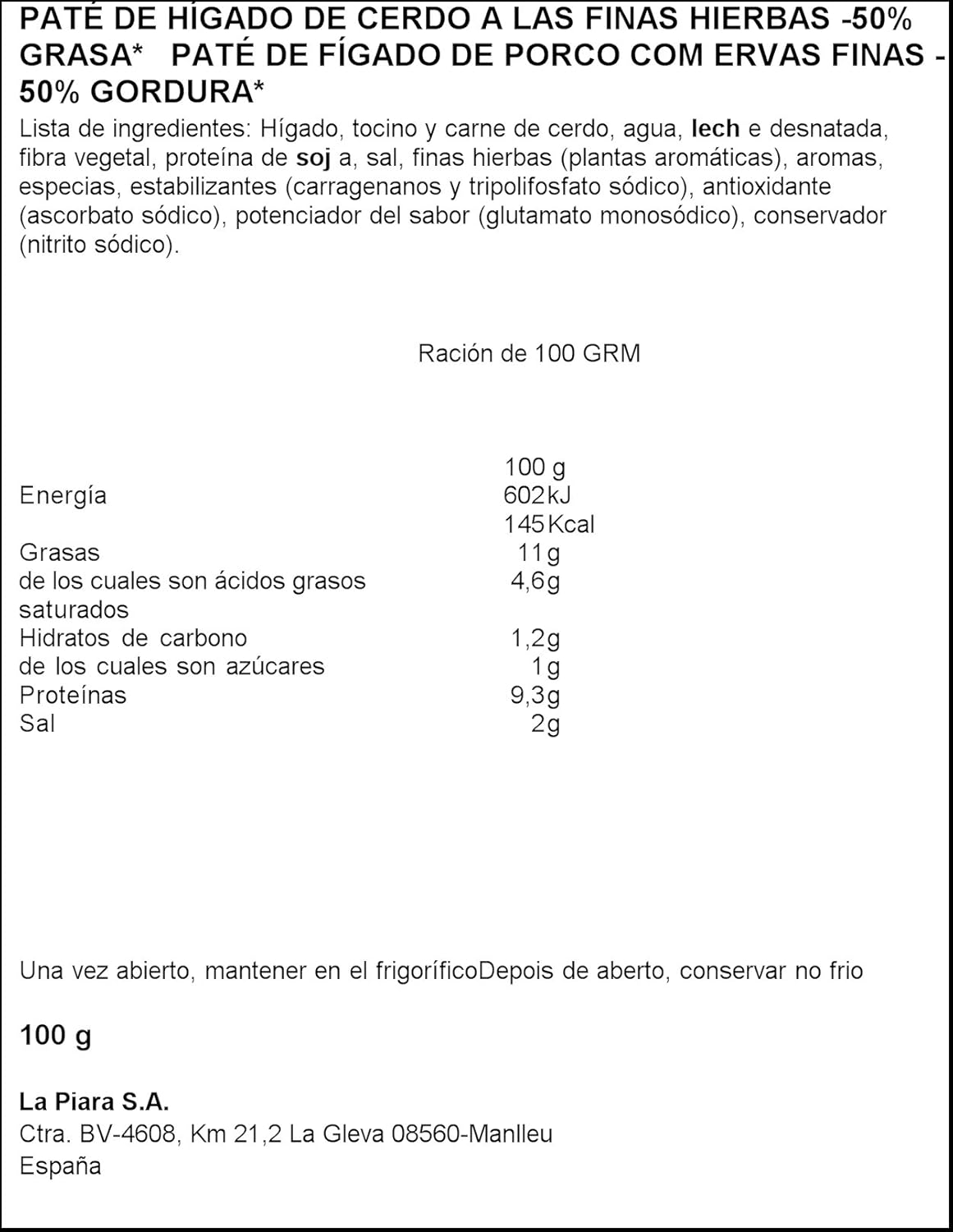 Piara - Paté Finas Hierbas - 100 g: Amazon.es: Alimentación y bebidas