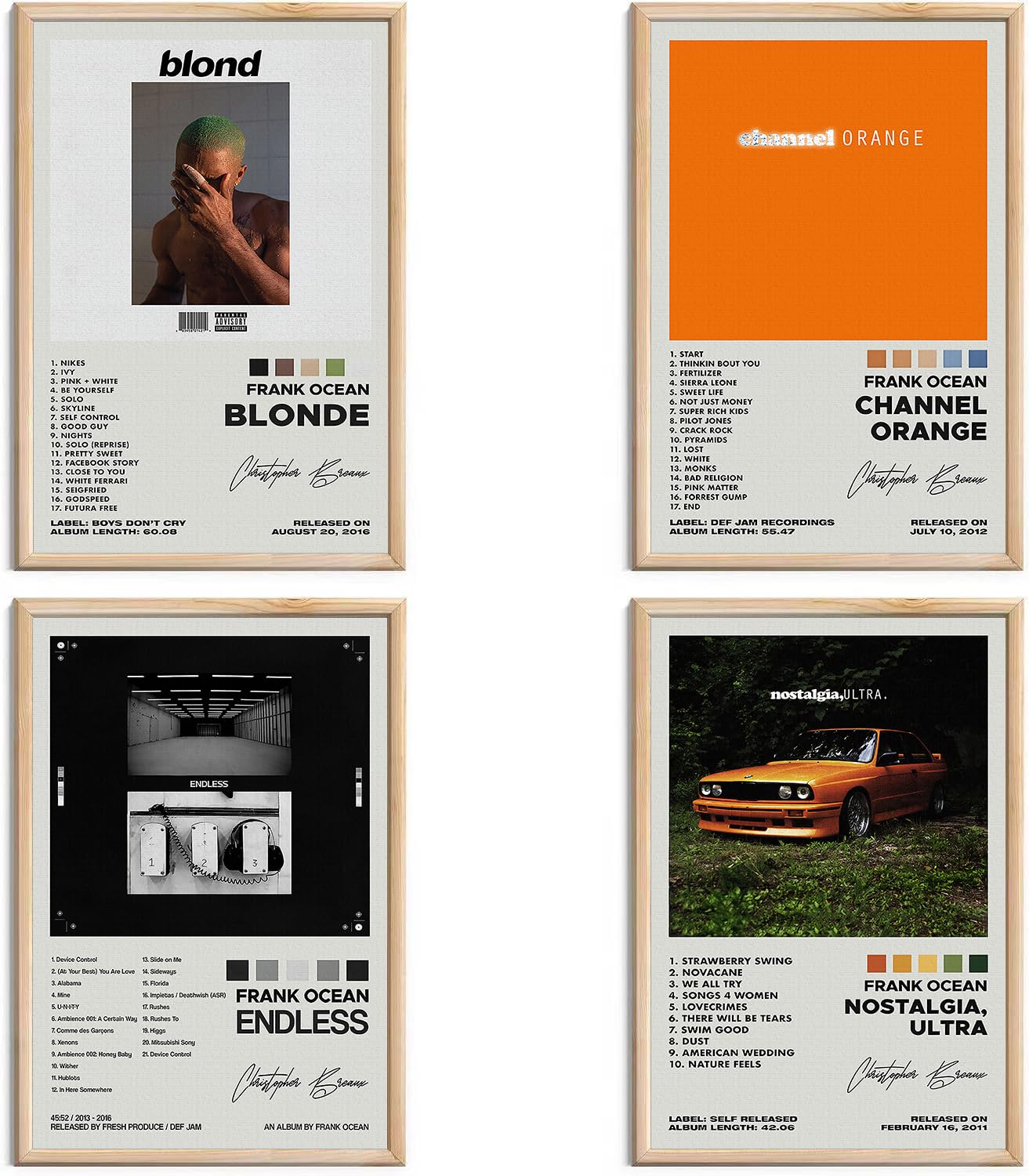 Frank Ocean Signed Limited Album Cover Posters - Canvas Wall Art HD Prints Set of 4 for Teen and Girls Dorm Decor - 8x12 inch Unframed