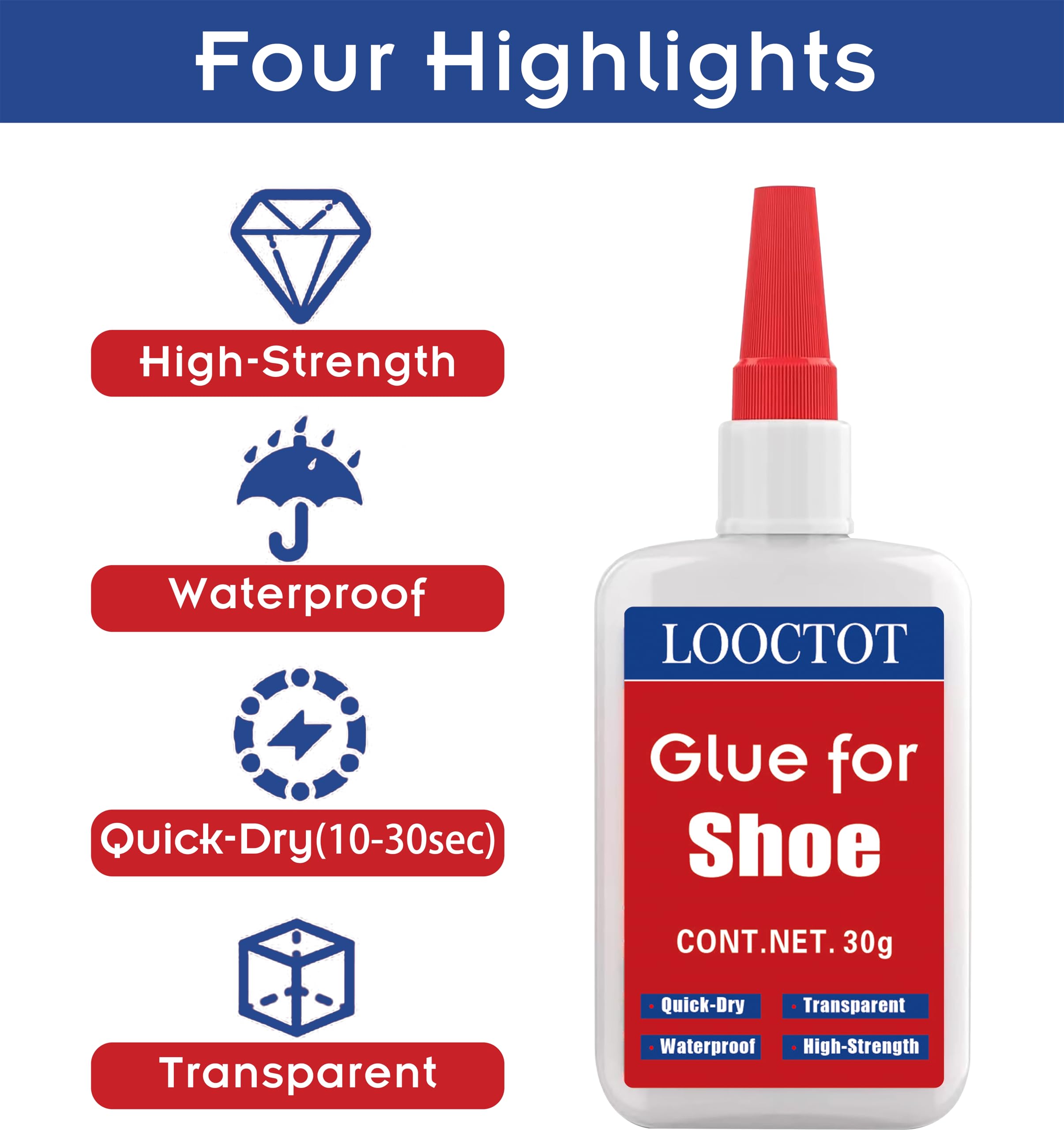 30g Shoe Glue,Boot Glue,Super Instant Glue for Shoe and Sole Repair,Shoe Heel Repair,Bonding Various Materials Such as Rubber,Leather;Waterproof Clear
